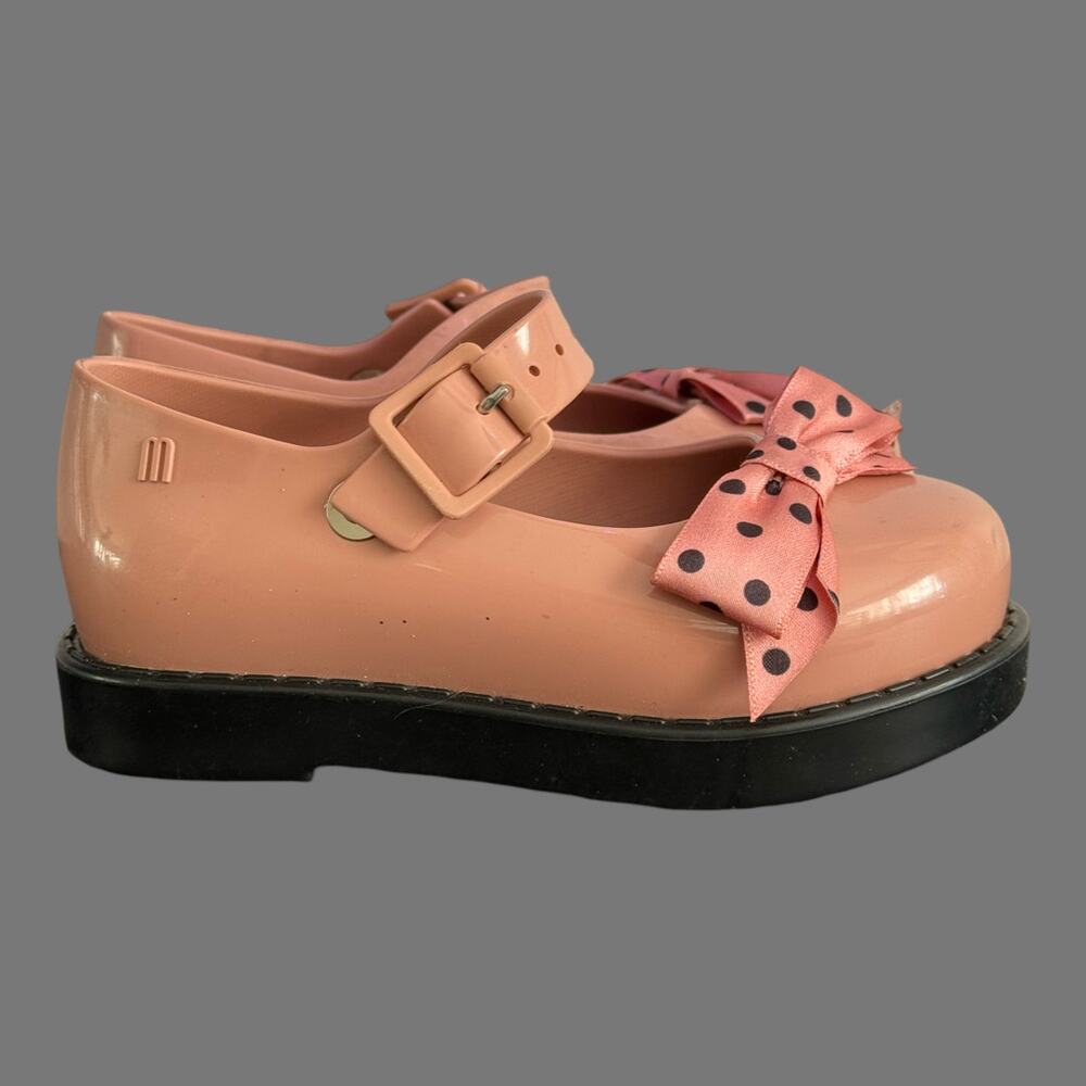 Mini Melissa Maggie Bow Girls Shoes Pink Black Size 8 GUC